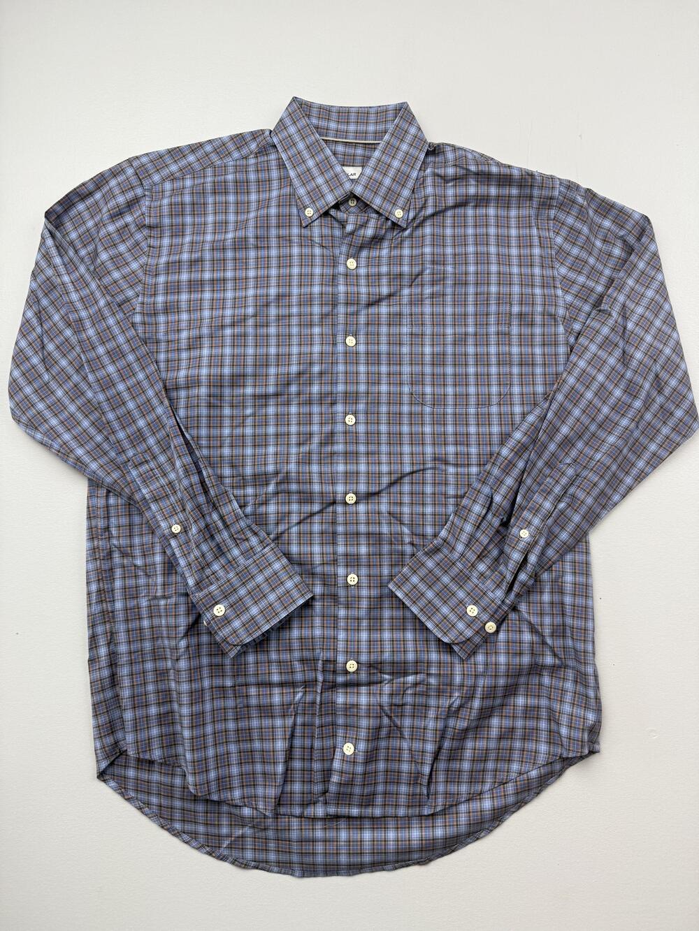 Peter Millar Shirt Mens Medium Blue Plaid Long Sleeve Button Down Casual